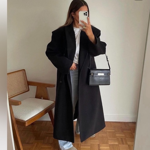 NWT ZARA Double Faced Black Wool Blend Double Breasted Long Oversized Coat - Picture 6 of 13